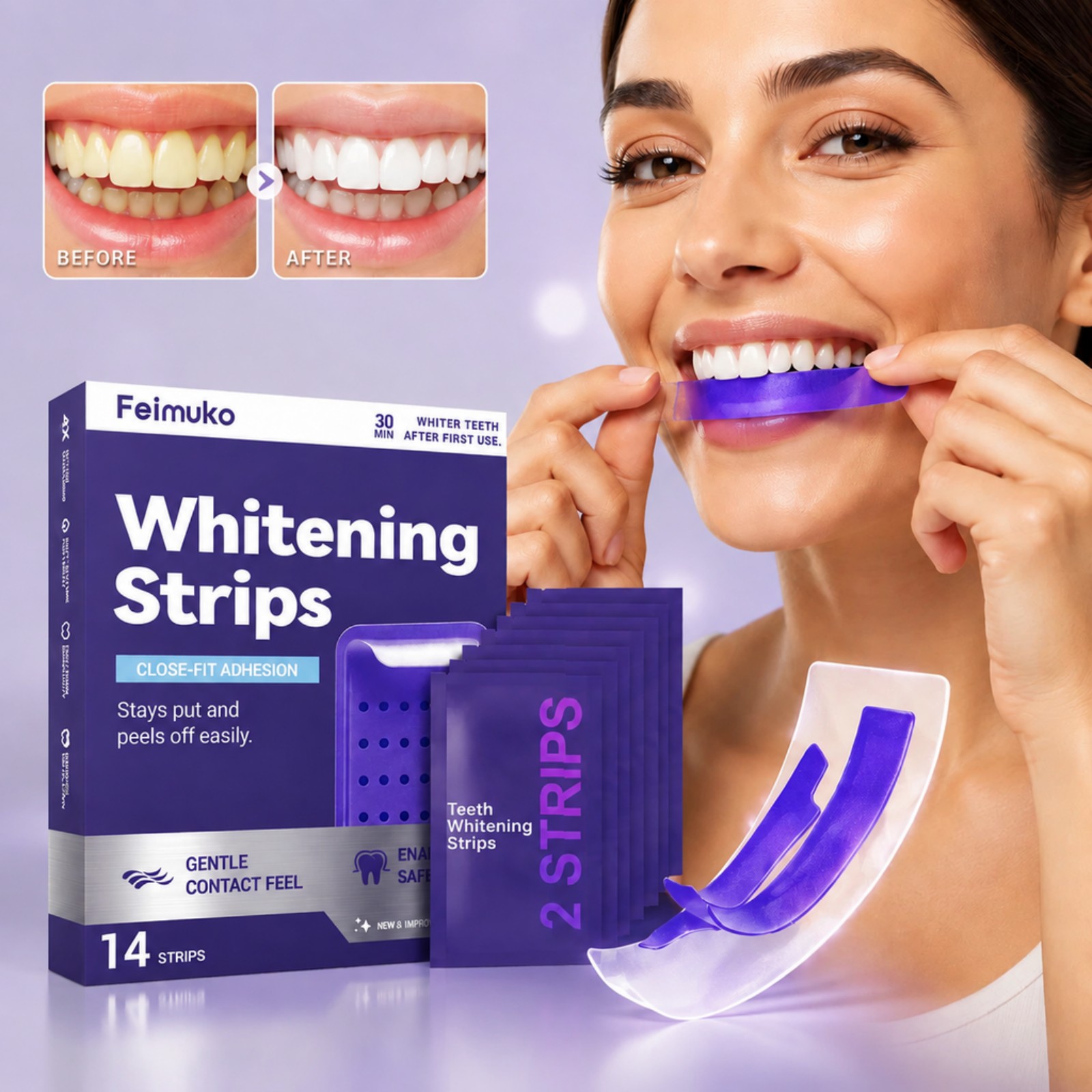 Teeth Whitening Kit At Home - 7pcs Strip Pemutih Gigi Premium Ungu